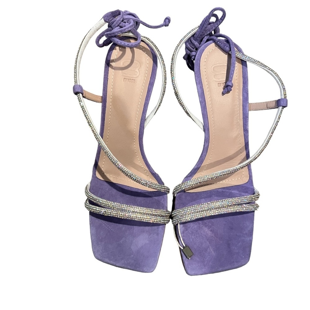 8 by YOOX Suede Strapy Sandals With Rhinestones Lavender Size 10 New in Box - Picture 10 of 12